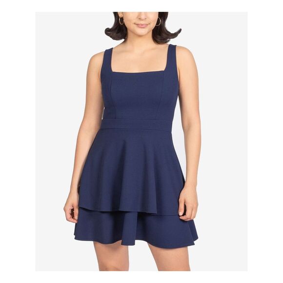 NWT B DARLIN Womens Navy Sleeveless Square Neck Mini Fit + Flare Dress 1\2 - Picture 1 of 3